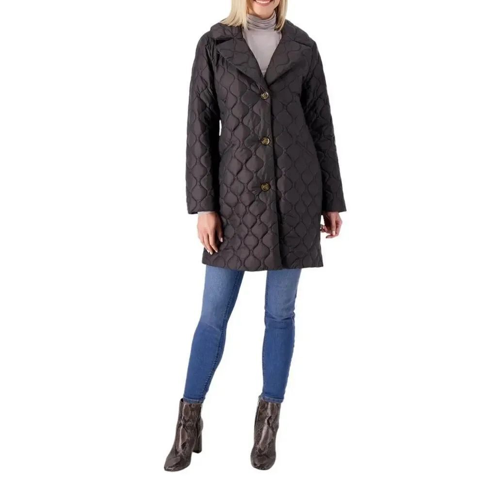 Dennis Basso Water Resistant Notched Collar Puffer